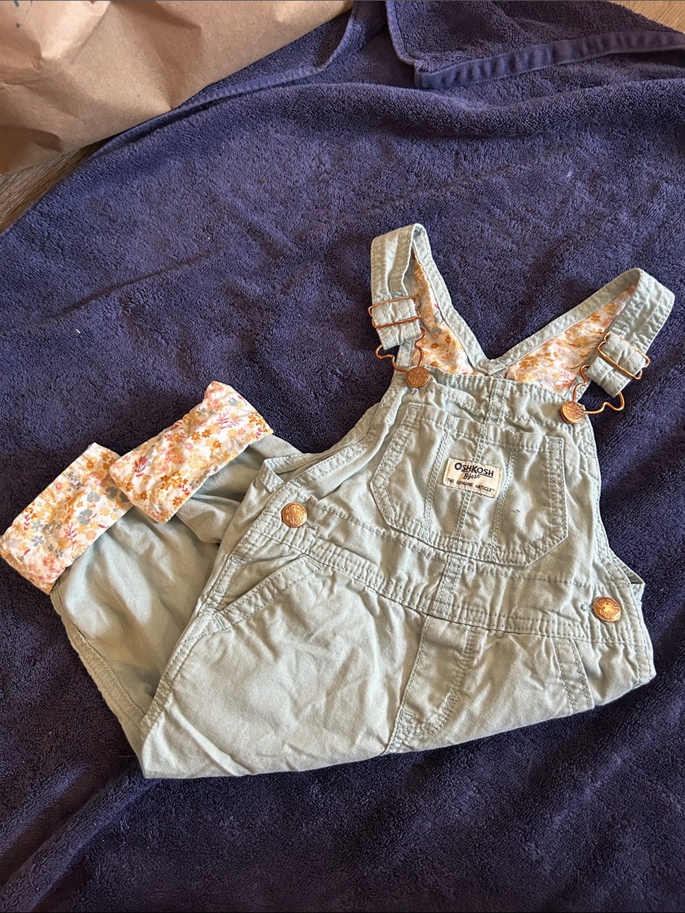 OshKosh B'gosh Light Blue Floral-Lined Girls' Overalls Shorts